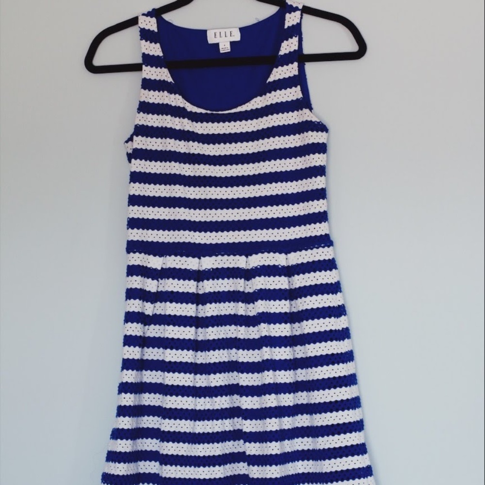Blue and White striped Midi Dress